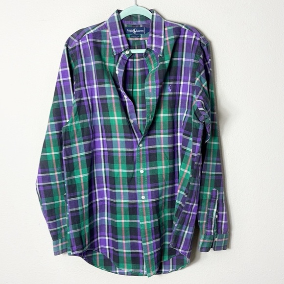 Ralph Lauren 100% Cotton Button Down Shirt Long Sleeve Purple Green size Large - Picture 1 of 7